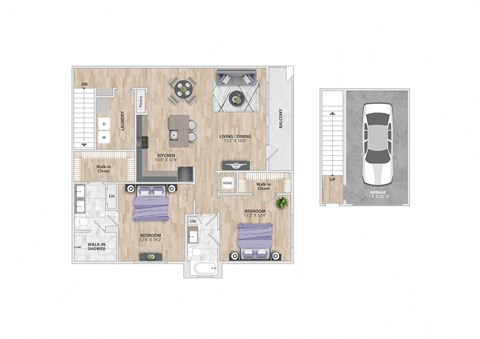 a floor plan of a house with a garage and a car